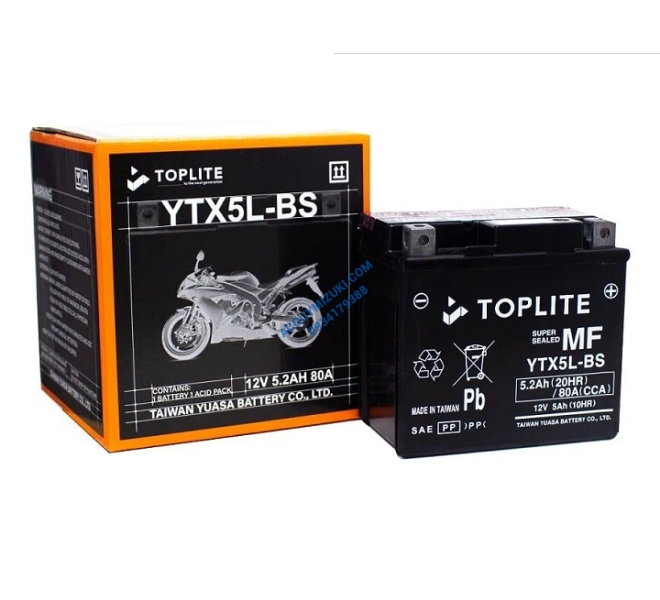 Bình ắc quy xe máy TOPLITE YTX5L-BS 12V 5AH